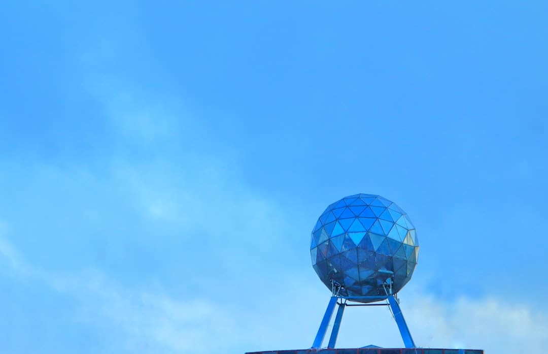 support animal damage. A large blue object on top of a building