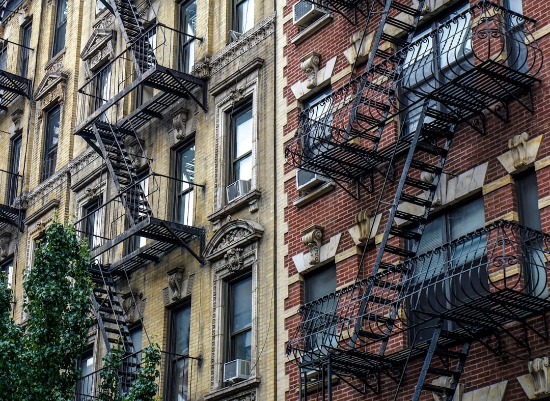 support animal damage. Apartment buildings with ornate fire escapes and air conditioners